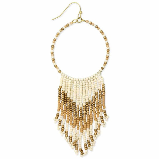 Desert Tan Cream Beaded Fringe Earrings