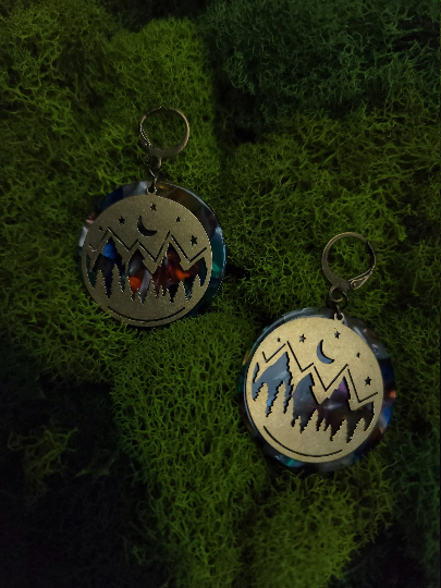 Mountains & Moon Earrings- Rainbow Disc