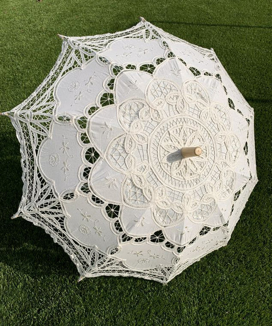 Half Lace Cotton Fabric and Victorian Lace Parasol/Umbrella- Beige