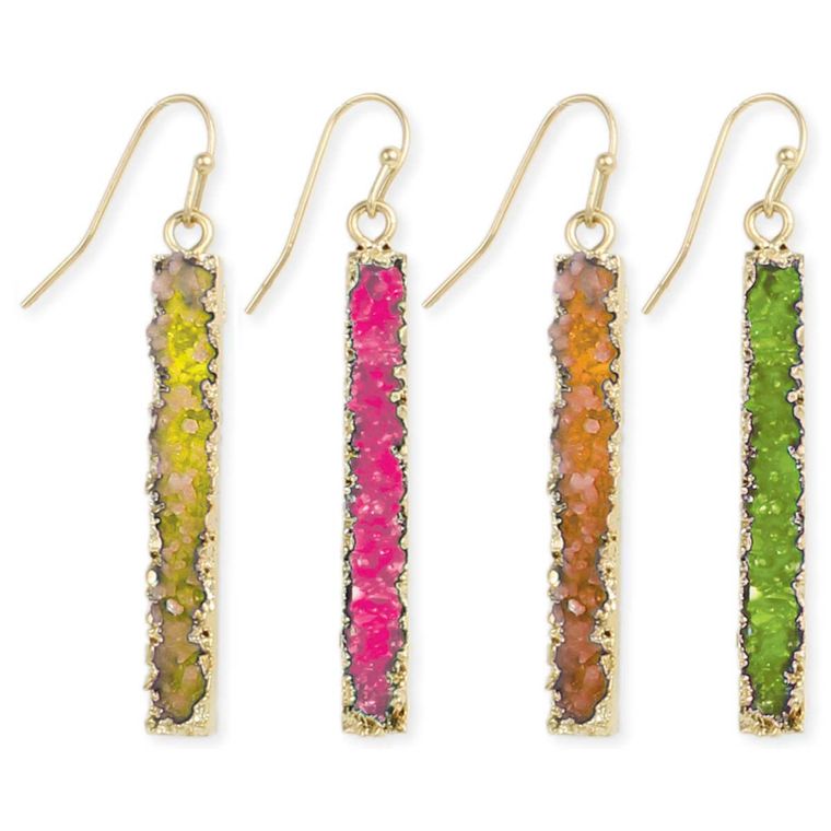 Bright Bottled Treasures Gold Druzy Bar Earrings