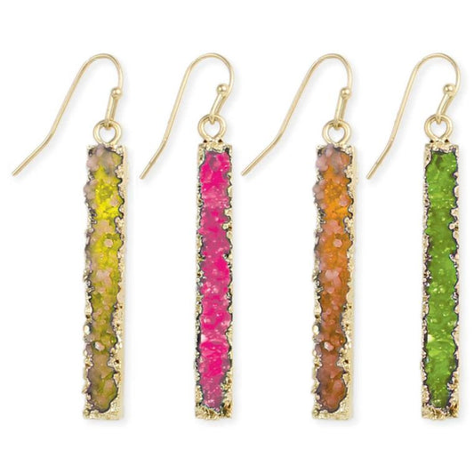 Bright Bottled Treasures Gold Druzy Bar Earrings