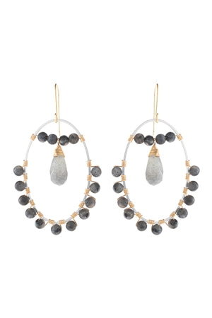 Natural Stone Beaded Drop Earrings- Labradorite