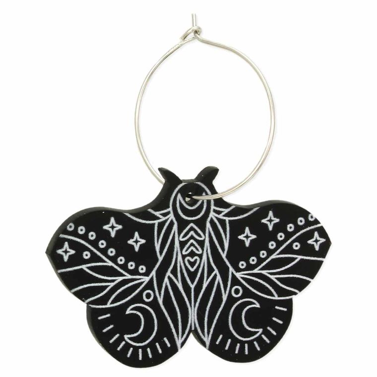 Black and White Luna Moth Hoop Earrings