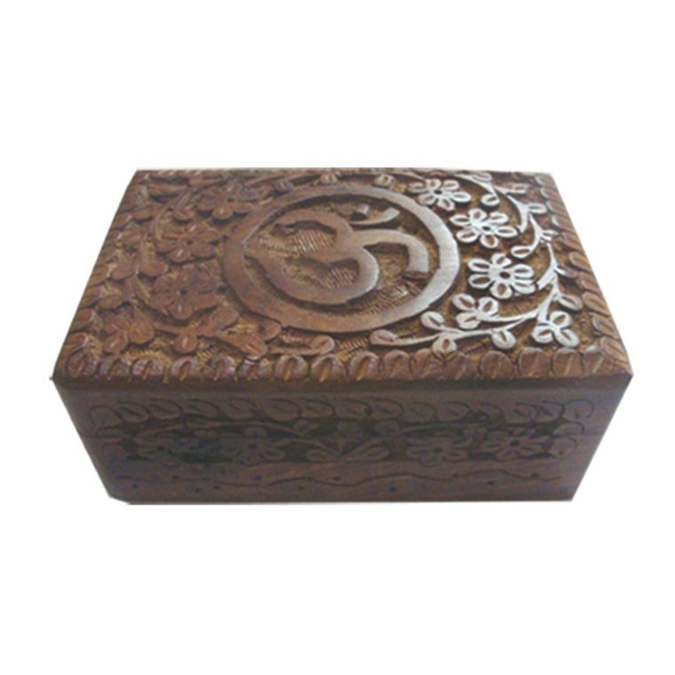 OM Carved Wooden Jewelry Box