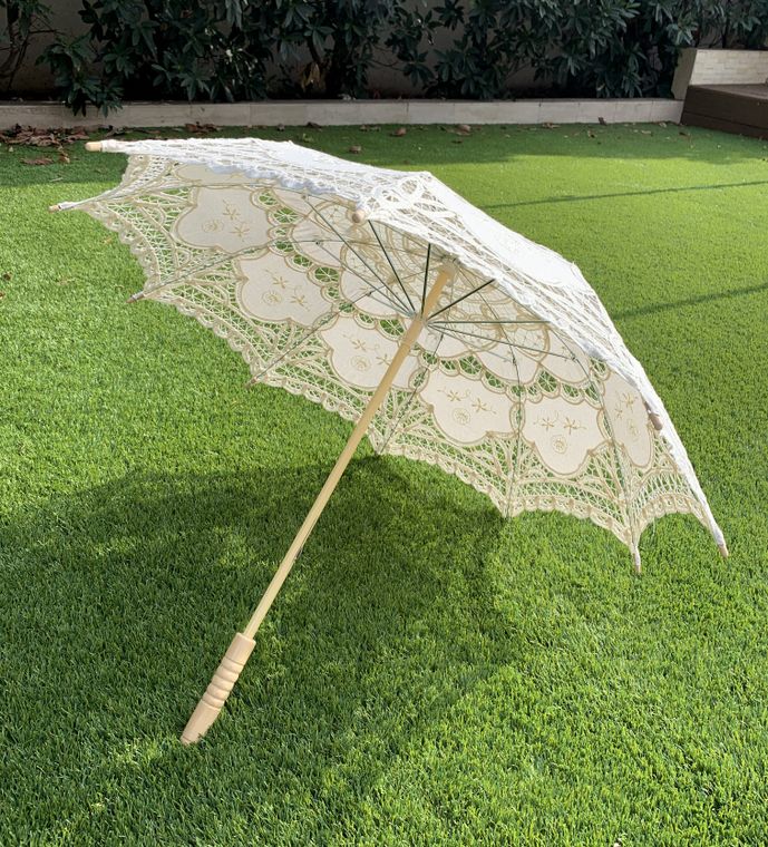 Half Lace Cotton Fabric and Victorian Lace Parasol/Umbrella- Beige
